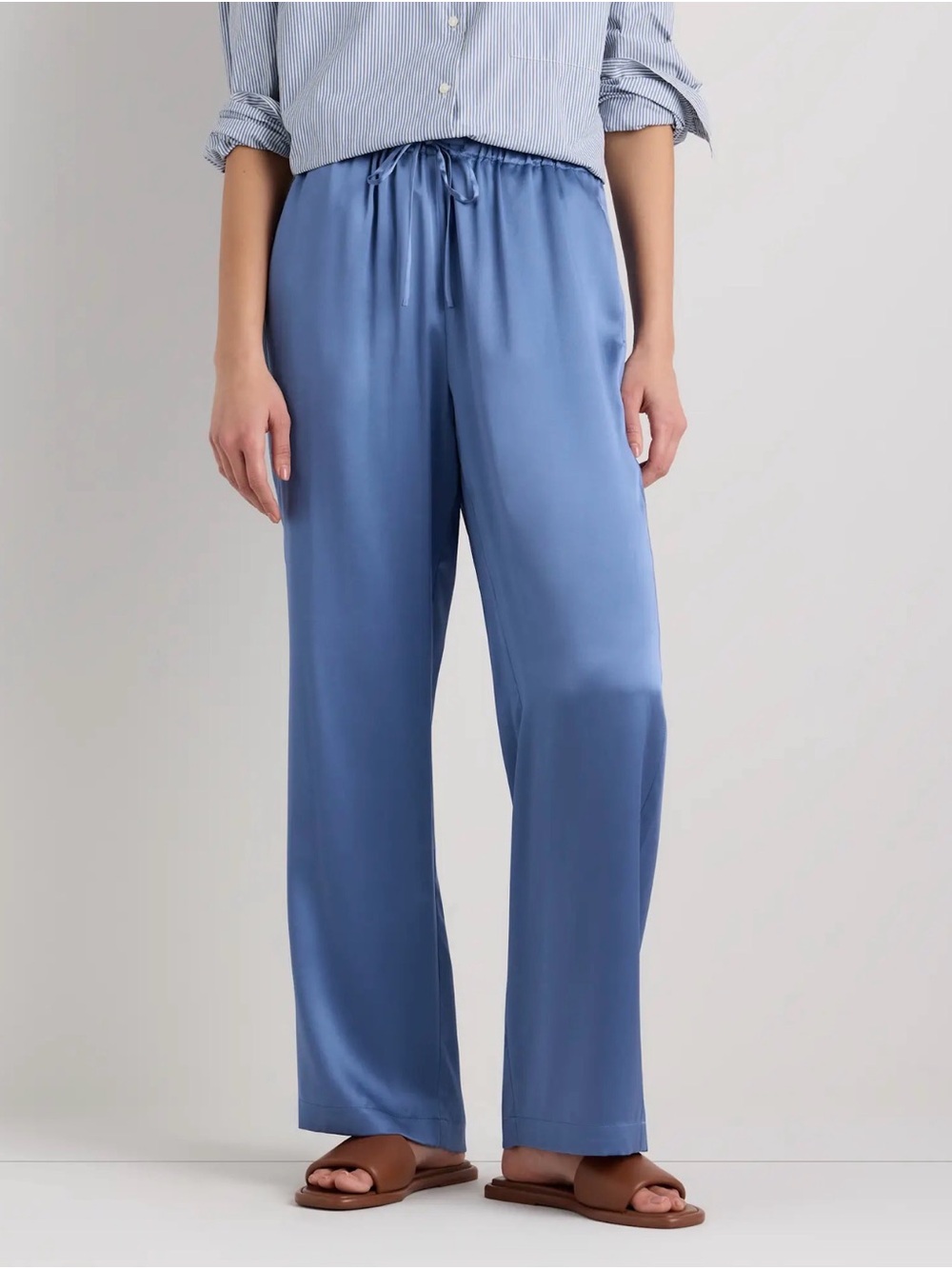 Quince 100% Washable Silk Straight Leg Pants In Moonstone Blue Size Large 1408